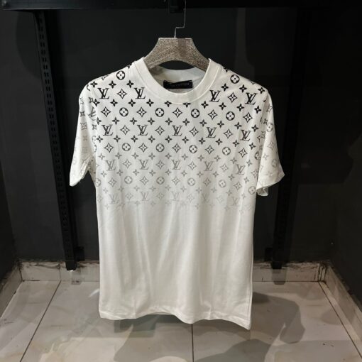 Louis Vuitton Men White T Shirt All Over Black Print