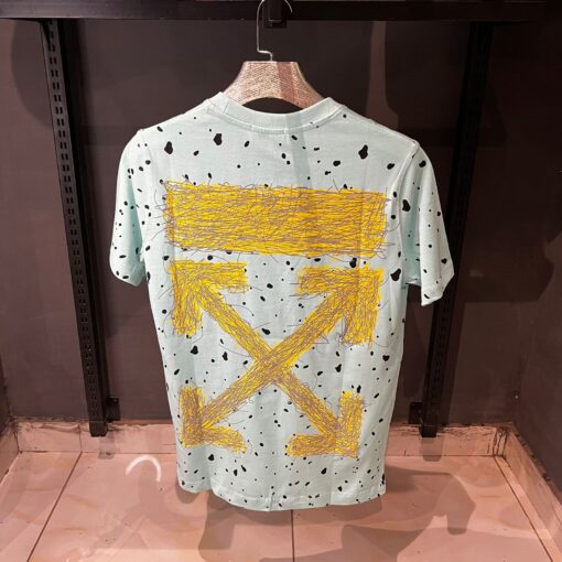 OffWhite paint splatterd black dots cotton mens see green t-shirt - Image 2