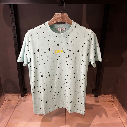 OffWhite paint splatterd black dots cotton mens see green t-shirt