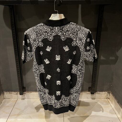 AMIRI Cotton- Bandana Short Sleeve Over Sized Black Polo Shirt - Image 2