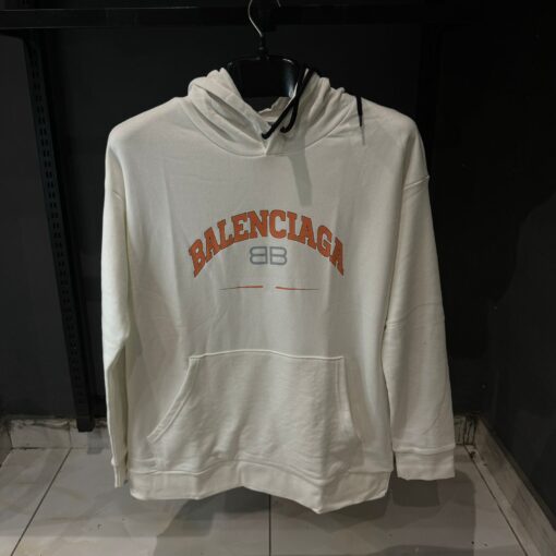 Balenciaga Maison Wide Fit White Hoodie in Fleece