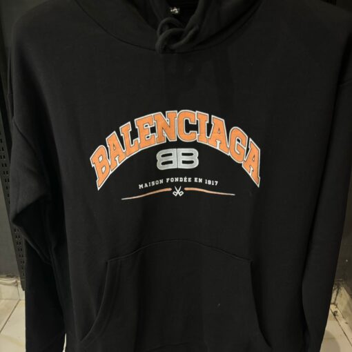 Balenciaga Maison Wide Fit Black Hoodie in Fleece - Image 2