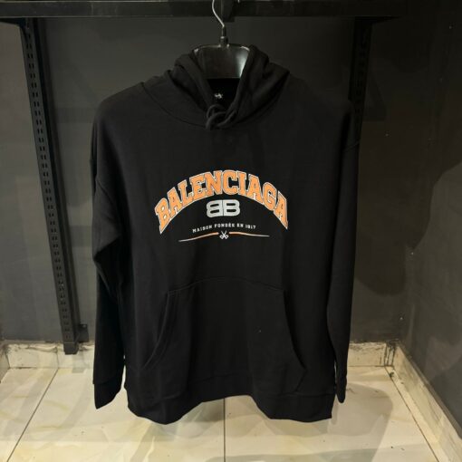 Balenciaga Maison Wide Fit Black Hoodie in Fleece