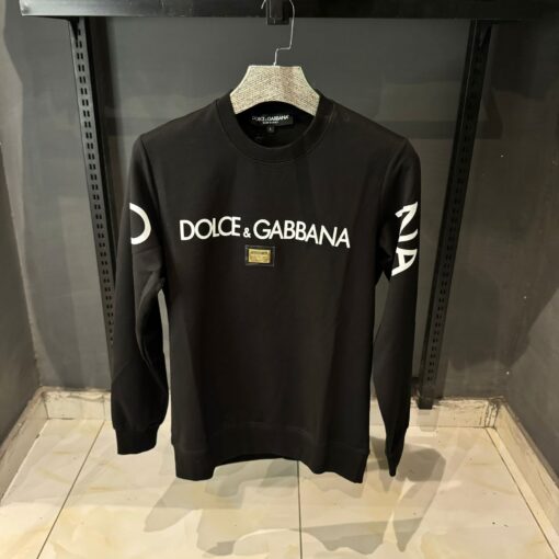 Dolce And Gabbana Script Logo Badge Cotton Sweatshirt