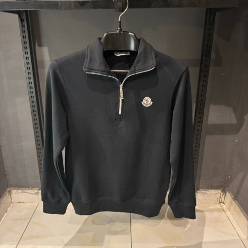 Moncler Mens Gray Badge Logo Quarter Zip Sweat