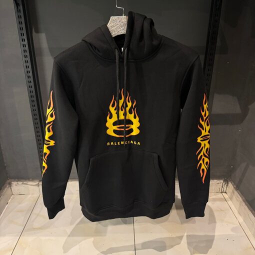 Balenciaga logo Fire print cotton hoodie