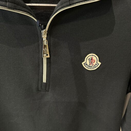 Moncler Mens Gray Badge Logo Quarter Zip Sweat - Image 2