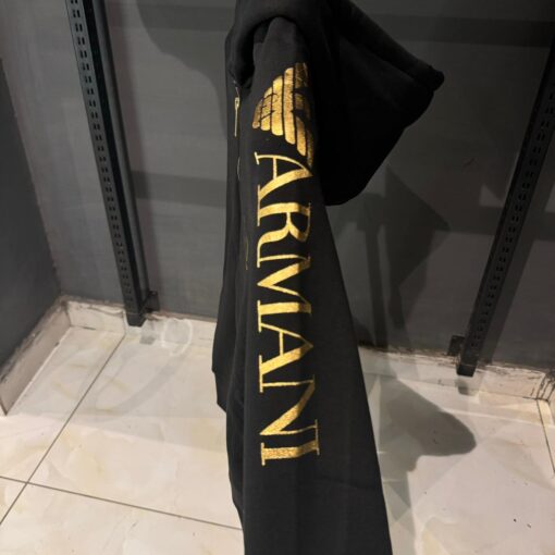 EA7 Emporio Armani Mens Hoodie With Arm Logo In Black Gold - Image 3