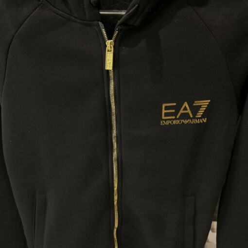 EA7 Emporio Armani Mens Hoodie With Arm Logo In Black Gold - Image 2