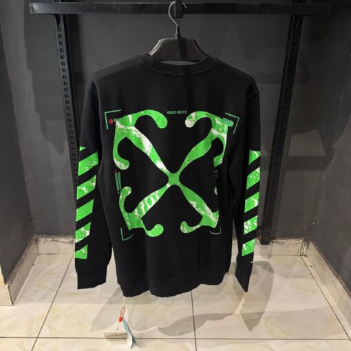 Off White Stripe Cotton Black Sweatshirt - Image 2