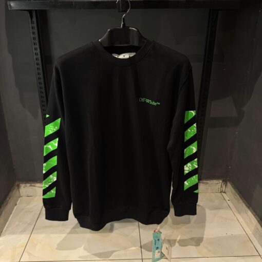 Off White Stripe Cotton Black Sweatshirt