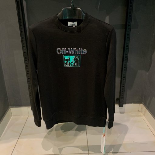 OffWhite Black Sweatshirt with Green Faded Elephant