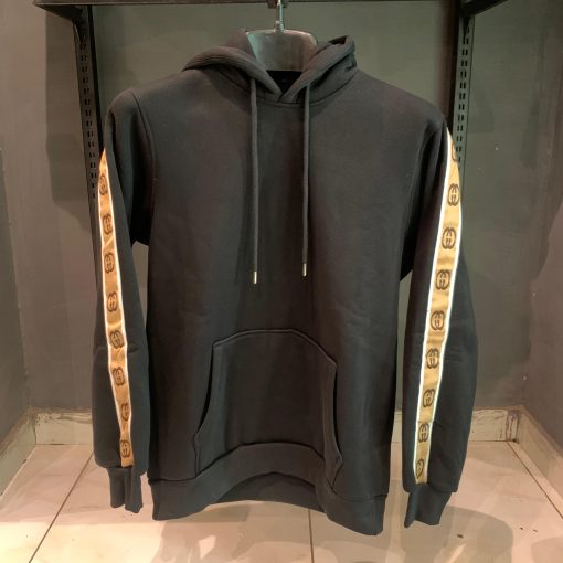 GG Black Hoodie with Stripes on Sleeves