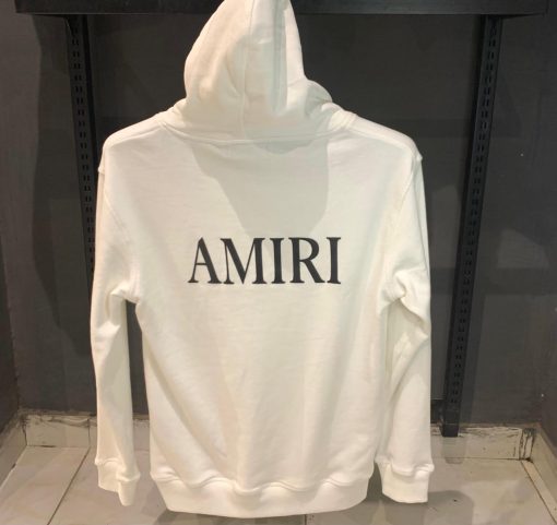 Amiri offwhite hoodie front black logo and back letters - Image 2