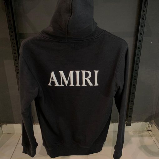 Amiri Black hoodie front White logo and back letters - Image 2