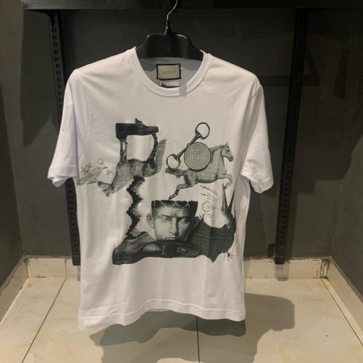 GG White Printed TShirt with Front Face