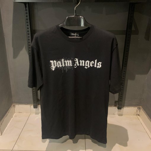 Palm Angels Black TShirt with Stone Logo oversized