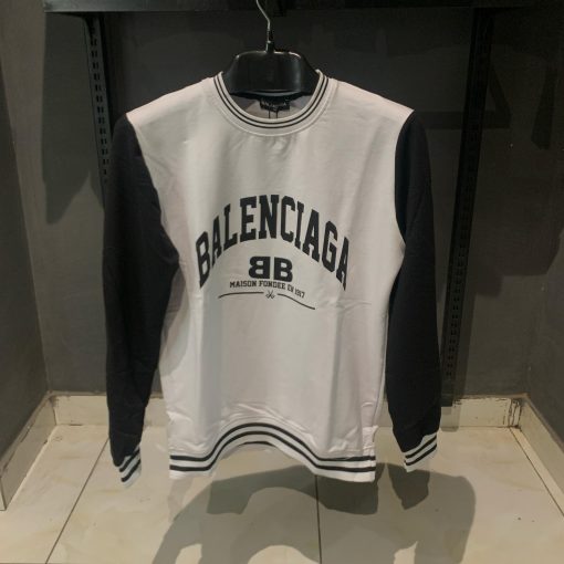 Balenciaga White Sweatshirt with Black Sleeves Front Logo