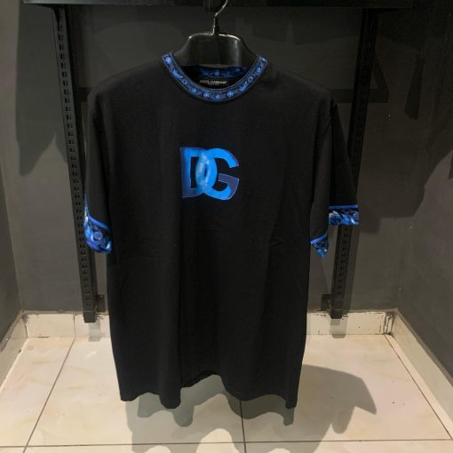 Dolce and Gabbana Black TShirt with Blue Front Logo