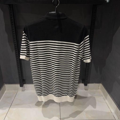 Dolce and Gabbana Black and White Striped Polo TShirt - Image 2