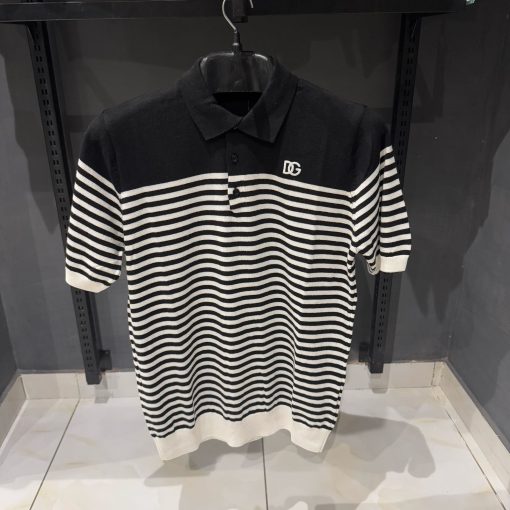 Dolce and Gabbana Black and White Striped Polo TShirt