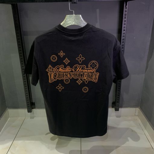 Louis Vuitton black tshirt with orange letters - Image 2