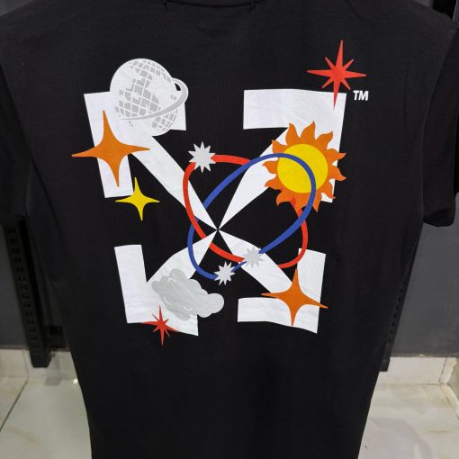 Off White Front Print Black T Shirt - Image 3