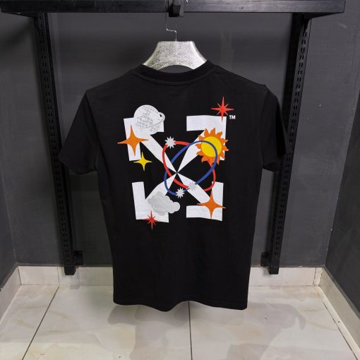Off White Front Print Black T Shirt - Image 2