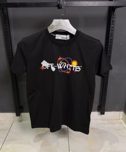 Off White Front Print Black T Shirt