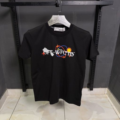 Off White Front Print Black T Shirt