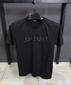 Balmain Front Embroidered  Black T Shirt
