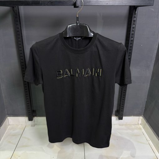 Balmain Front Embroidered  Black T Shirt