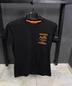 Hermes Front Embroidered Black T Shirt