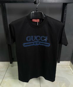 GG Black T Shirt with Front Blue Embroidered Logo