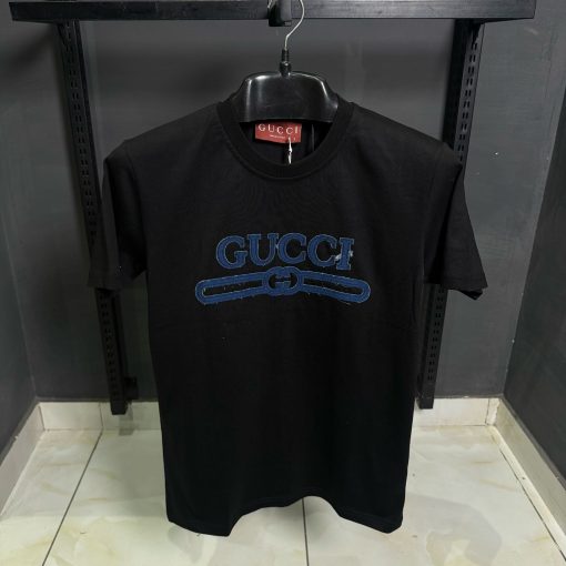 GG Black T Shirt with Front Blue Embroidered Logo