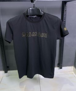 Balmain Embroidered  Front Logo Black T Shirt