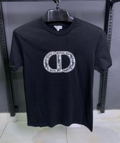 Christian Dior Logo Embroidery Black T Shirt