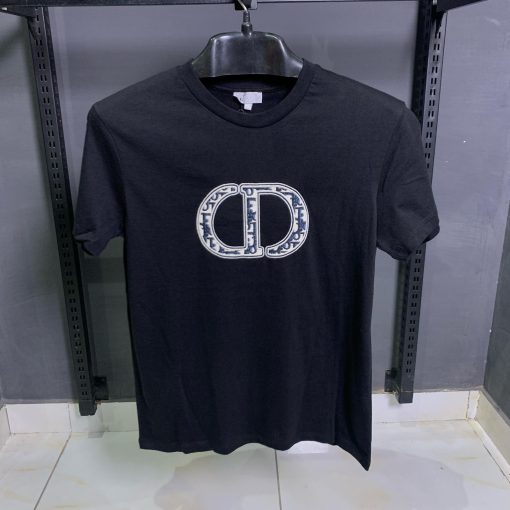 Christian Dior Logo Embroidery Black T Shirt