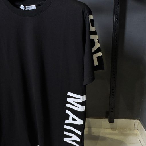 Balmain Letter Writing Black T Shirt - Image 2