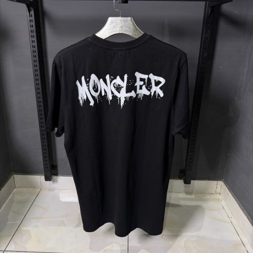 Moncler Black t Shirt  with a front patch and back print - Image 2