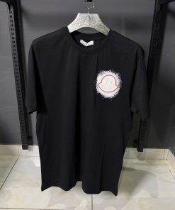 Moncler Black t Shirt  with a front patch and back print