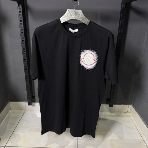 Moncler Black t Shirt  with a front patch and back print