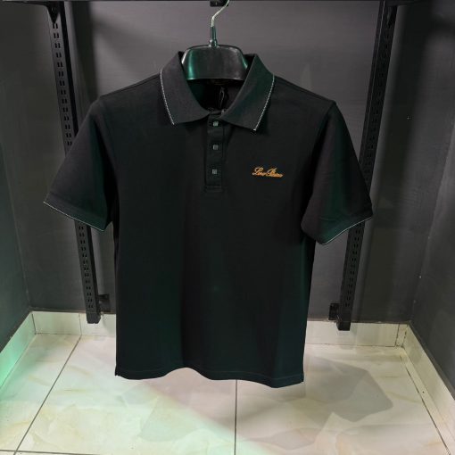 Loro Piana Logo Embroidered Black Polo T Shirt