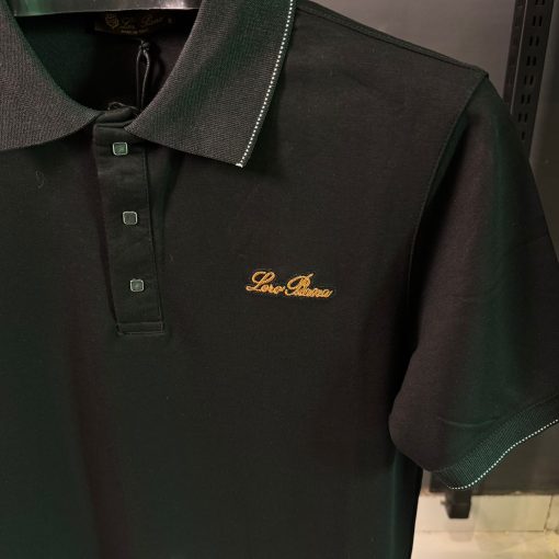 Loro Piana Logo Embroidered Black Polo T Shirt - Image 3