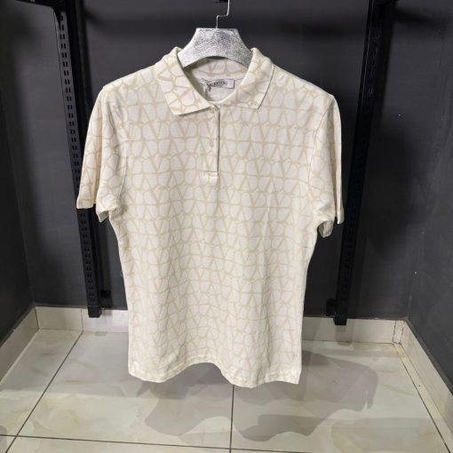 Valentino Cream Monogram White Polo Shirt