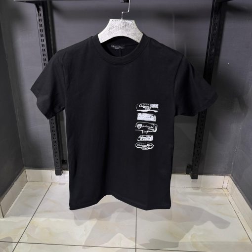 Dior White Logo Stack Black T Shirt
