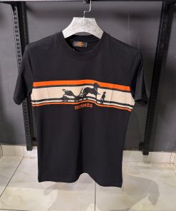 Hermes Black Classic Striped T Shirt