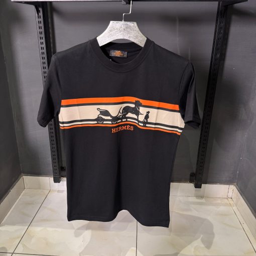 Hermes Black Classic Striped T Shirt