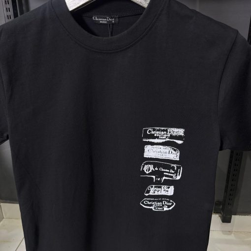 Dior White Logo Stack Black T Shirt - Image 2