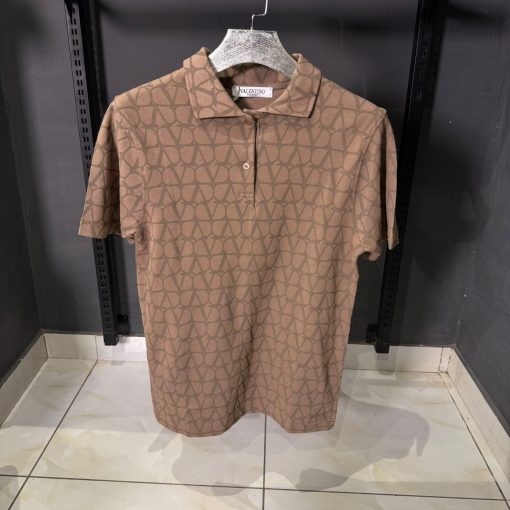 Valentino Beige Monogram Brown Polo Shirt